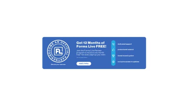 Forms Live partner program email banner