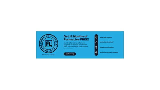 Forms Live partner program email banner