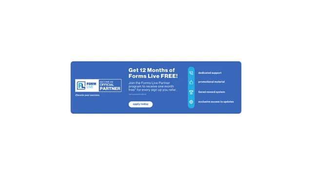 Forms Live partner program email banner